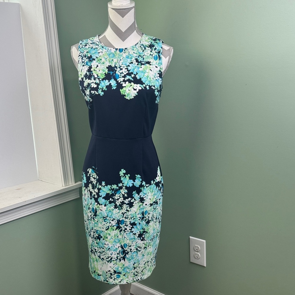 New York & Company Navy Floral Midi Sheath Dress 2